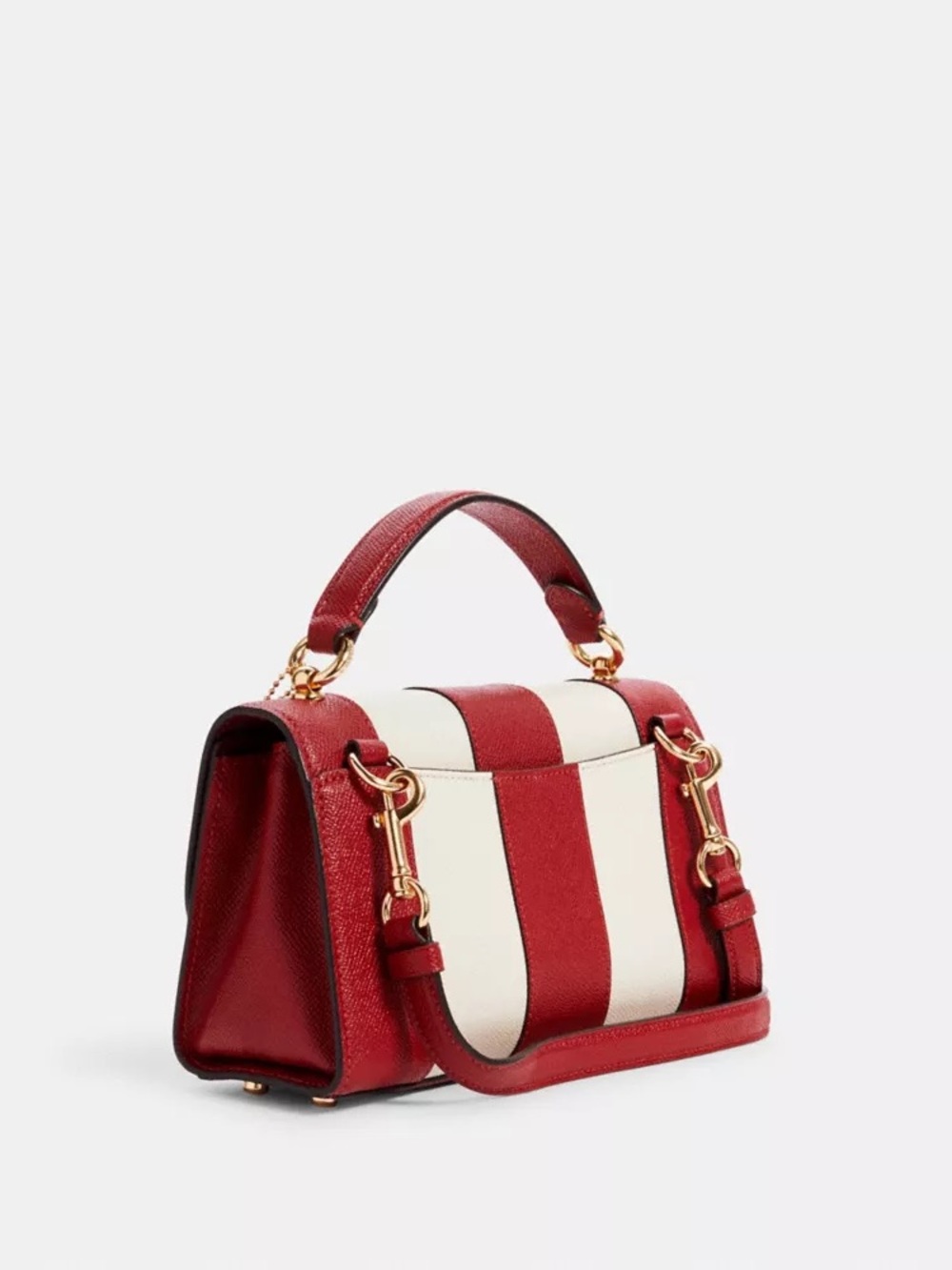 Coach Tilly Satchel 23 Striped Top-Handle Leather Satchel in Red and White - Picture 2 of 8